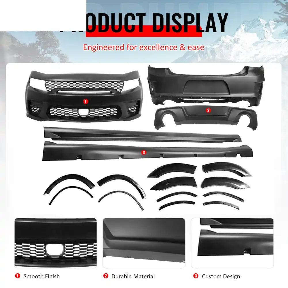 15-23 Dodge Charger Front + Rear Bumper Cover + Fender Flare +Diffuser