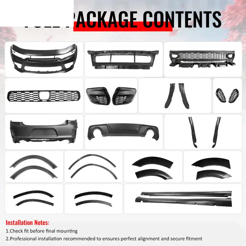 15-23 Dodge Charger Front + Rear Bumper Cover + Fender Flare +Diffuser