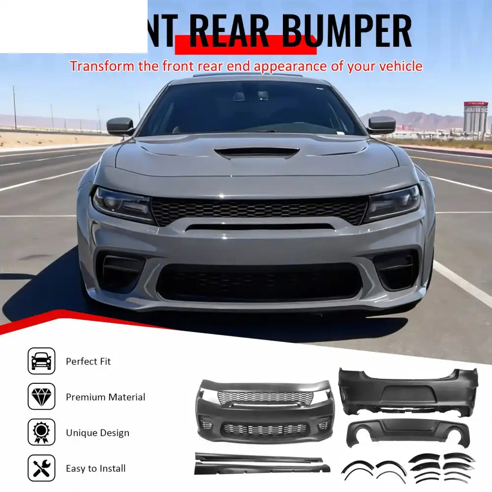 15-23 Dodge Charger Front & Rear Bumper Cover w/ Fender Flare/Diffuser