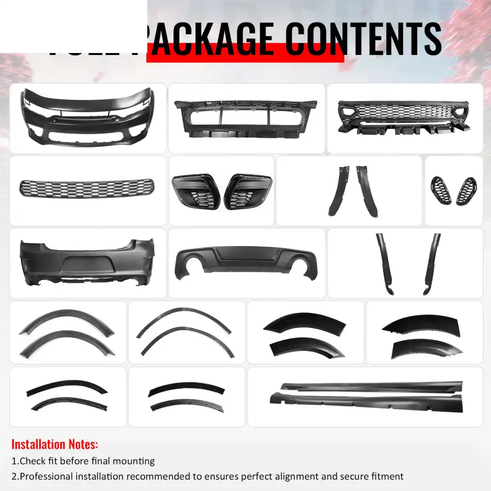 15-23 Dodge Charger Front & Rear Bumper Cover w/ Fender Flare/Diffuser