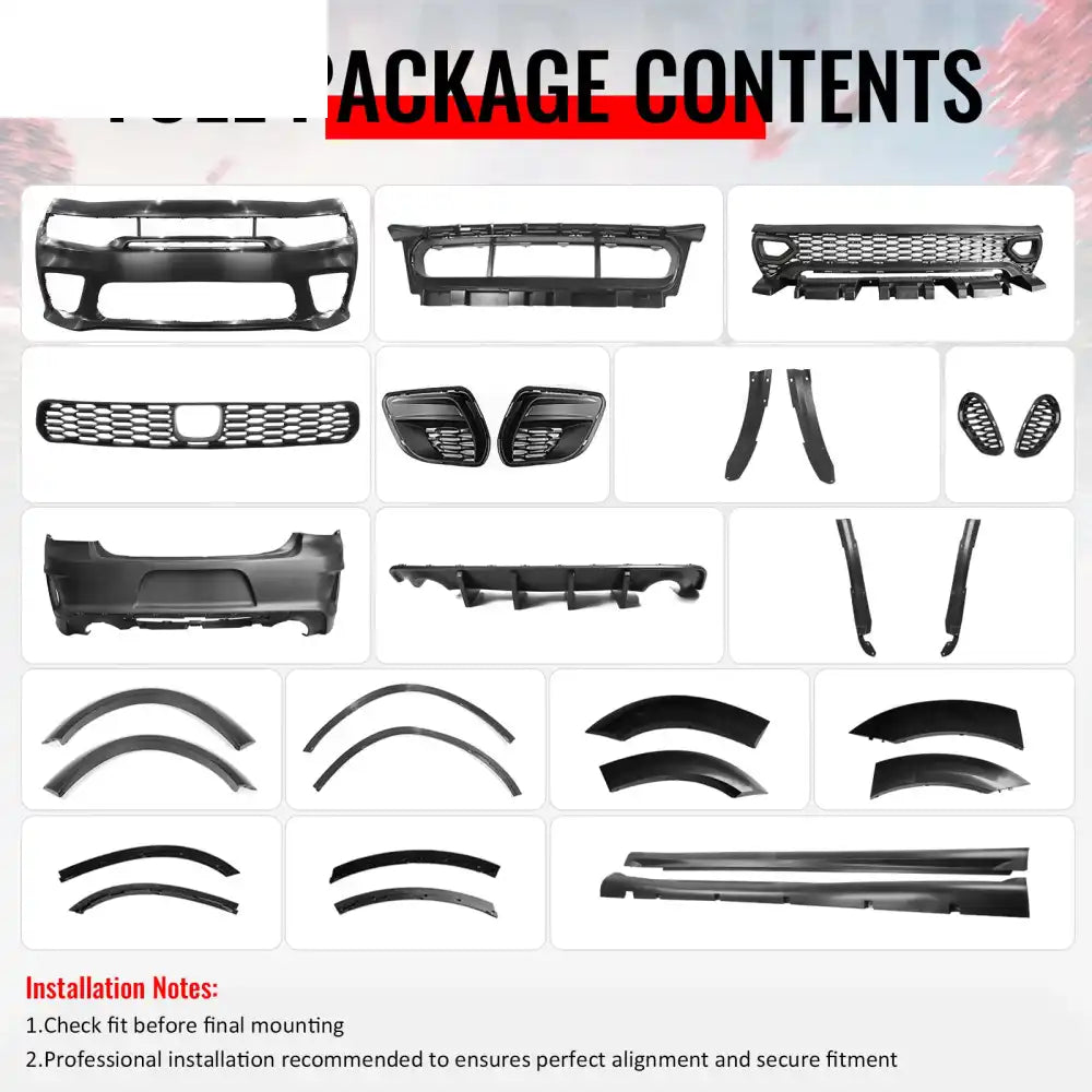 15-23 Dodge Charger Front Rear Bumper Cover with Side Skirts/Diffuser