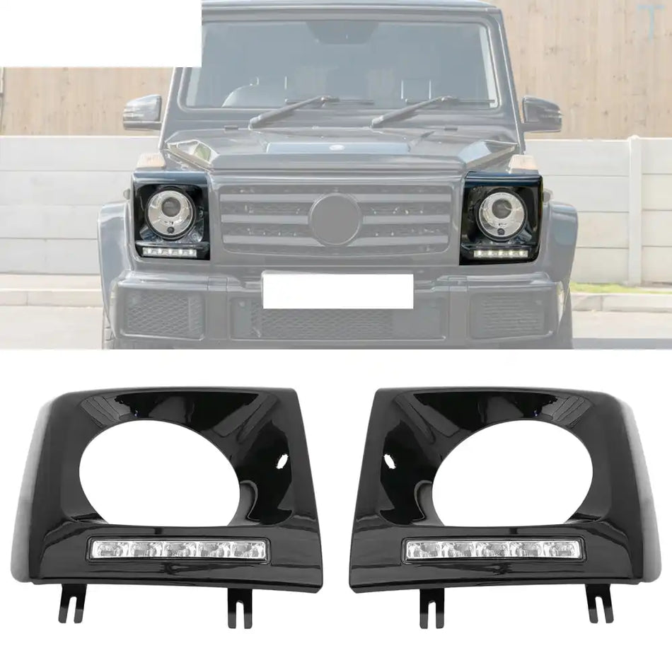 1990-2018 Benz W463 G500 G550 G55 G63 G65 Gloss Black Headlight Bezels