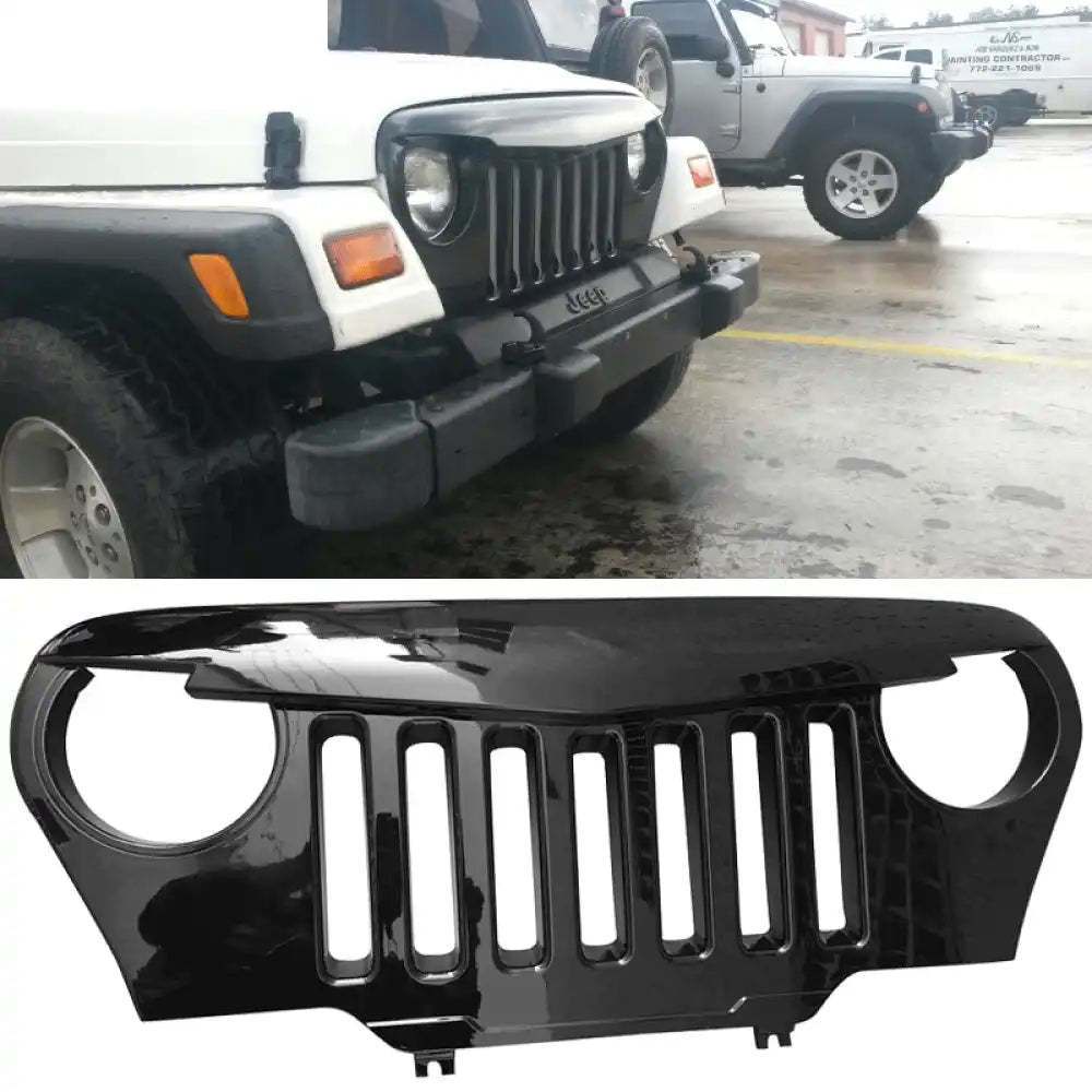 1997-2006 Jeep Wrangler TJ V1 Angry Bird Style Grille Gloss Black ABS