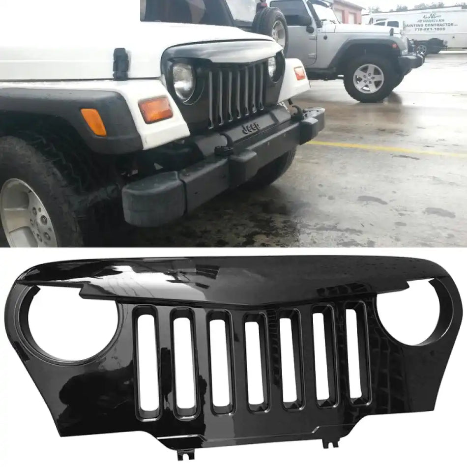 1997-2006 Jeep Wrangler TJ V1 Angry Bird Style Grille Gloss Black ABS