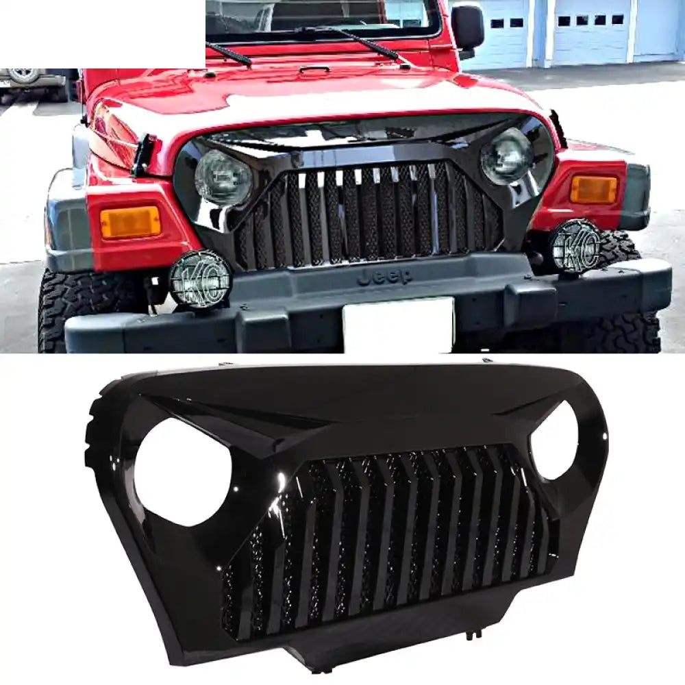 1997-2006 Jeep Wrangler TJ V2 Top Fire Style Grille Gloss Black ABS