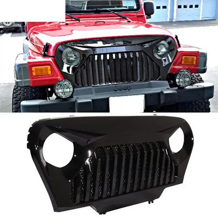 1997-2006 Jeep Wrangler TJ V2 Top Fire Style Grille Gloss Black ABS