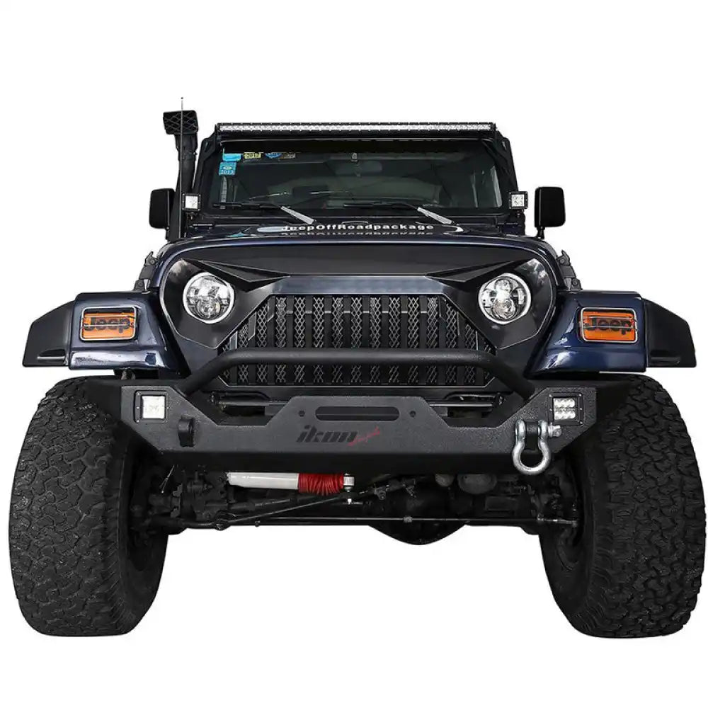 1997-2006 Jeep Wrangler TJ V2 Topfire Monster Hood Matte Mesh Grill
