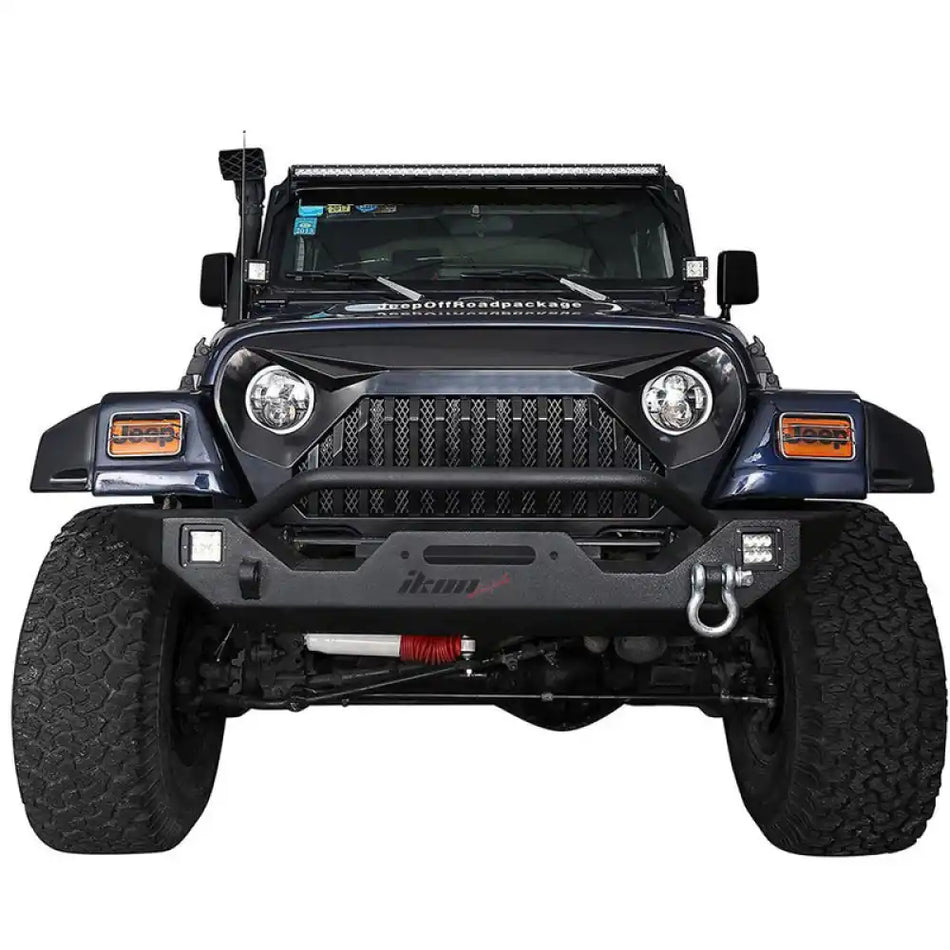 1997-2006 Jeep Wrangler TJ V2 Topfire Monster Hood Matte Mesh Grill
