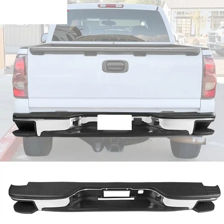 1999-2006 Chevy Silverado Sierra Chrome Black Rear Step Bumper Steel