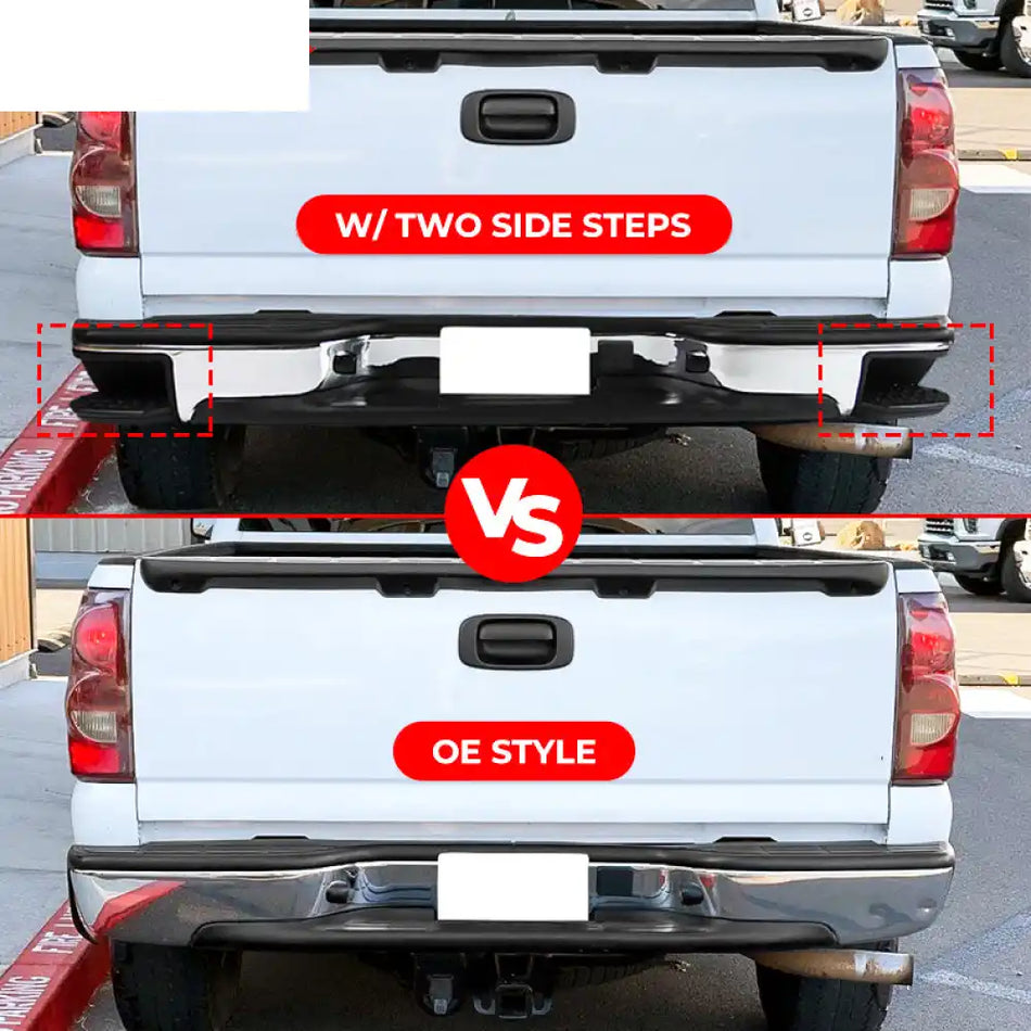 1999-2006 Chevy Silverado Sierra Chrome Black Rear Step Bumper Steel