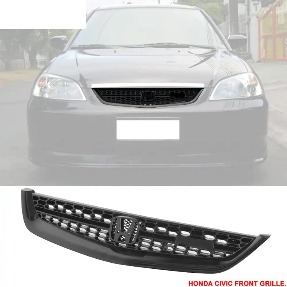 2001-2003 Honda Civic RS Style Unpainted Black Front Bumper Grille ABS