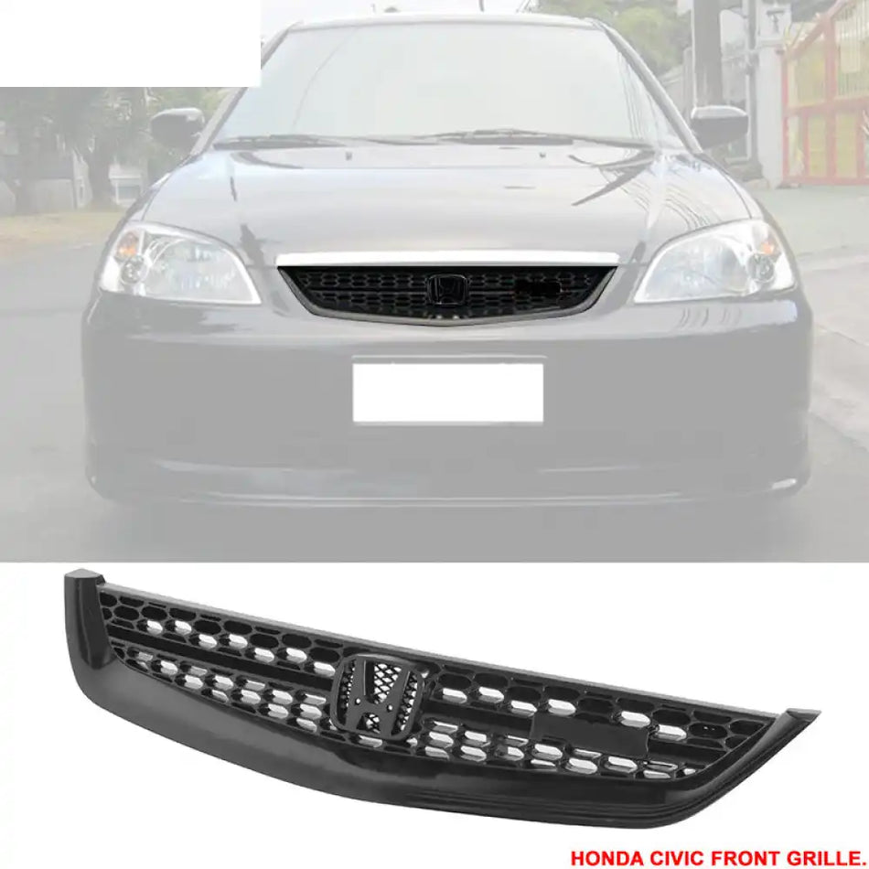 2001-2003 Honda Civic RS Style Unpainted Black Front Bumper Grille ABS