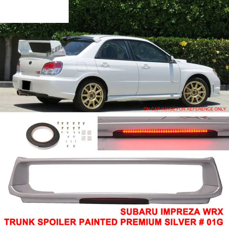 2002-2007 Subaru Impreza WRX Sti OE Trunk Spoiler w/ 3RD Brake Light Painted #01G Platinum Silver Metallic