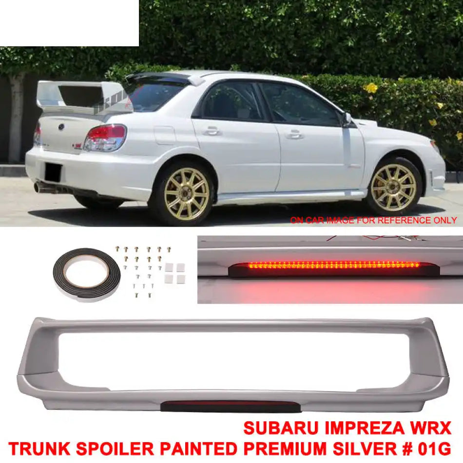 2002-2007 Subaru Impreza WRX Sti OE Trunk Spoiler w/ 3RD Brake Light Painted #01G Platinum Silver Metallic