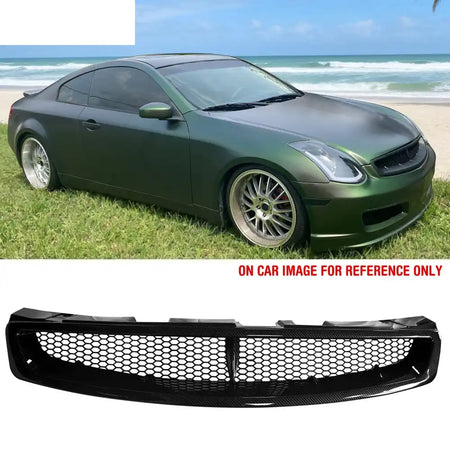 2003-2007 Infiniti G35 Coupe 2-Door JDM Style Front Bumper Upper Grille Replacement Carbon Fiber Print ABS Carbon Fiber