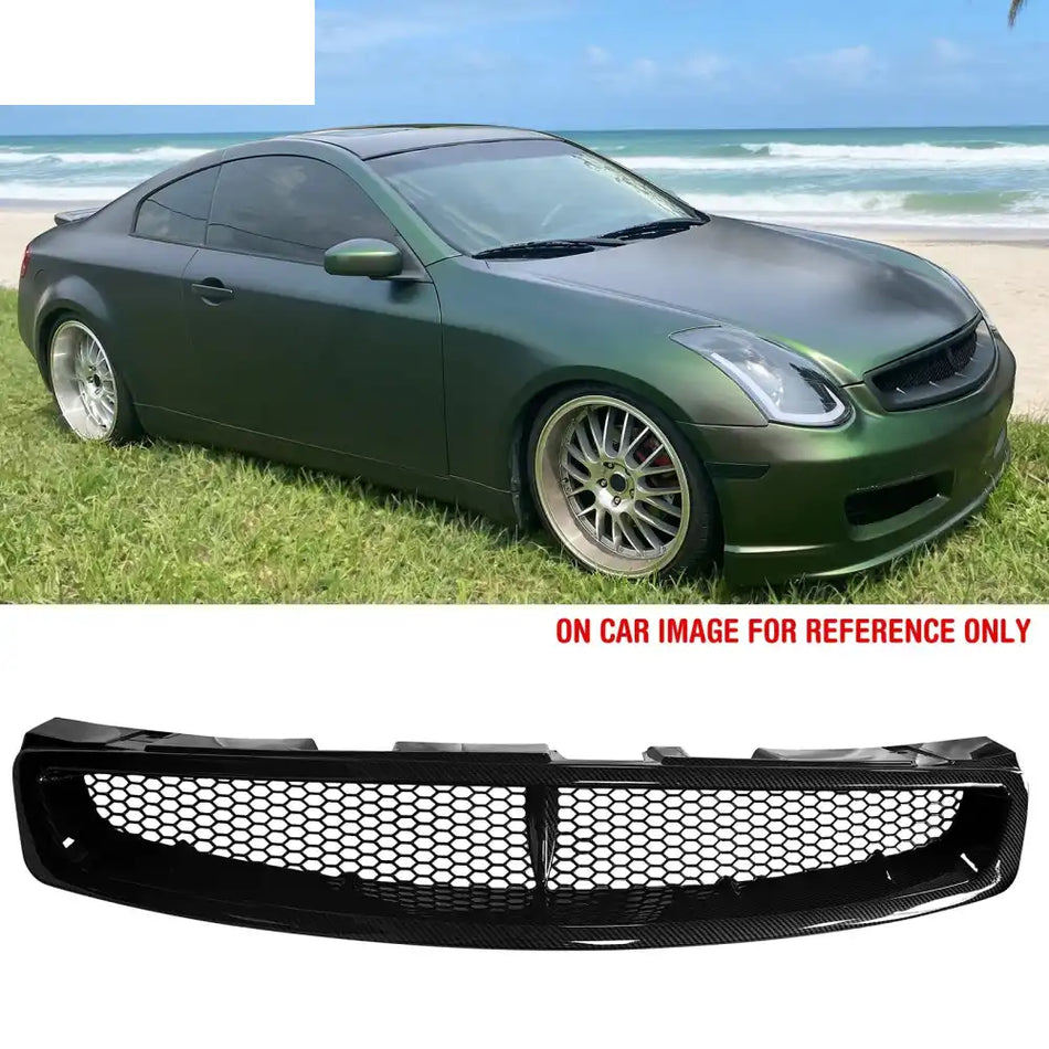 2003-2007 Infiniti G35 Coupe 2-Door JDM Style Front Bumper Upper Grille Replacement Carbon Fiber Print ABS Carbon Fiber