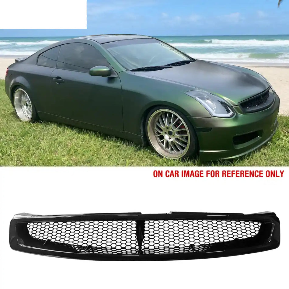 2003-2007 Infiniti G35 Coupe 2-Door JDM Style Front Bumper Upper Grille Replacement Gloss Black ABS Gloss Black
