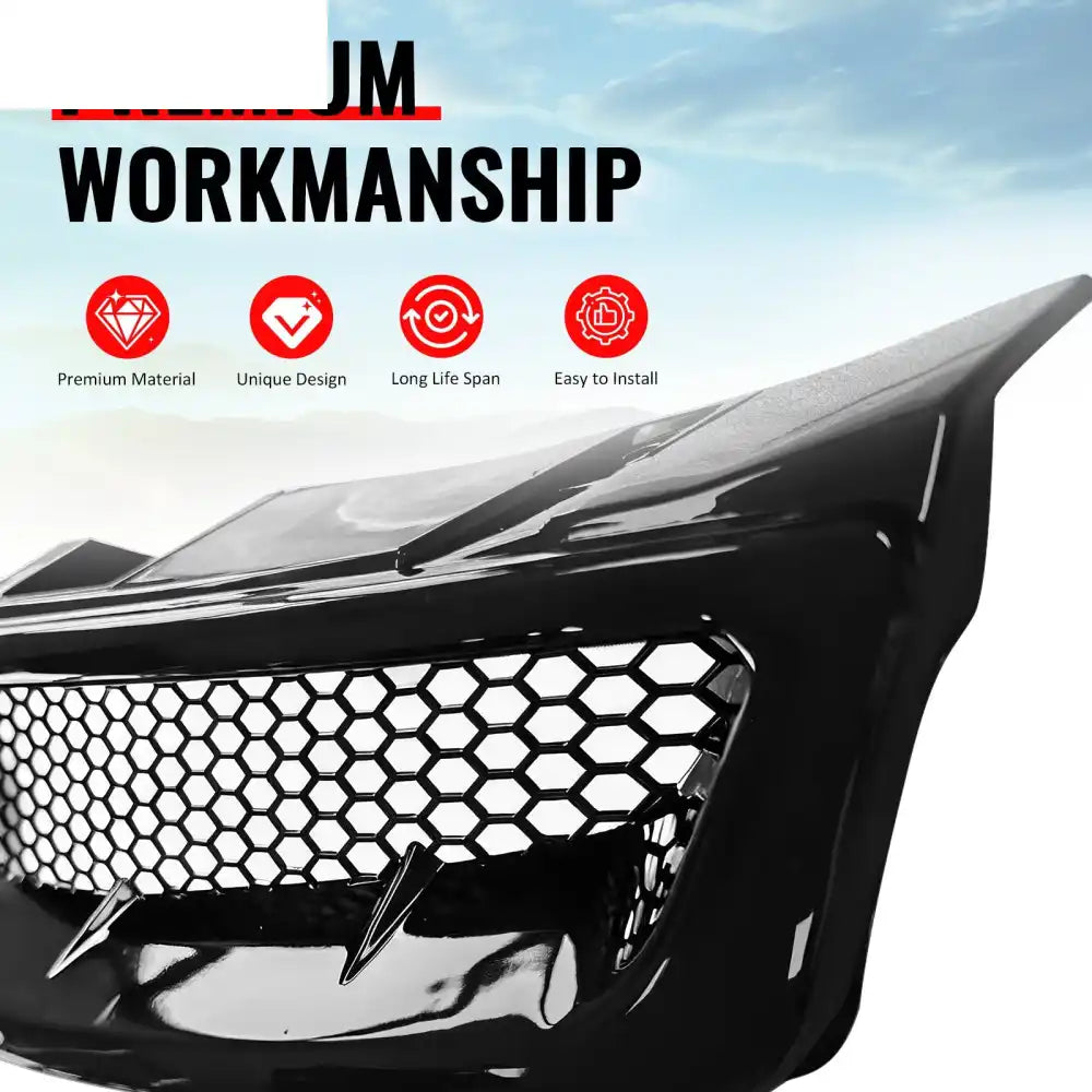 2003-2007 Infiniti G35 Coupe 2-Door JDM Style Front Bumper Upper Grille Replacement Gloss Black ABS Gloss Black
