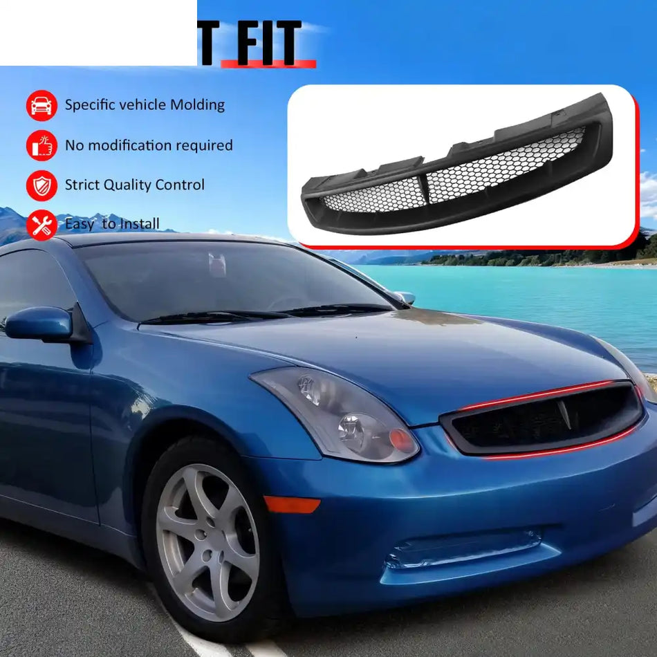 2003-2007 Infiniti G35 Coupe 2-Door JDM Style Front Bumper Upper Grille Replacement Matte Black ABS Matte Black