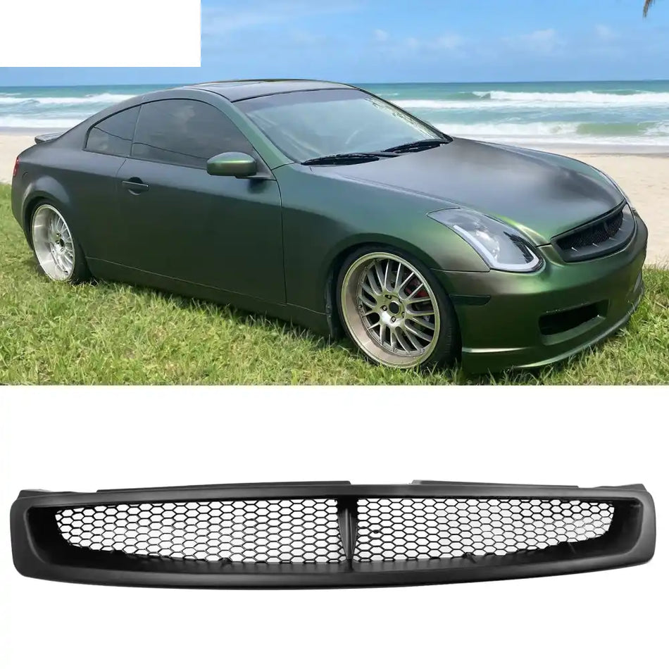 2003-2007 Infiniti G35 Coupe 2-Door JDM Style Front Bumper Upper Grille Replacement Matte Black ABS Matte Black