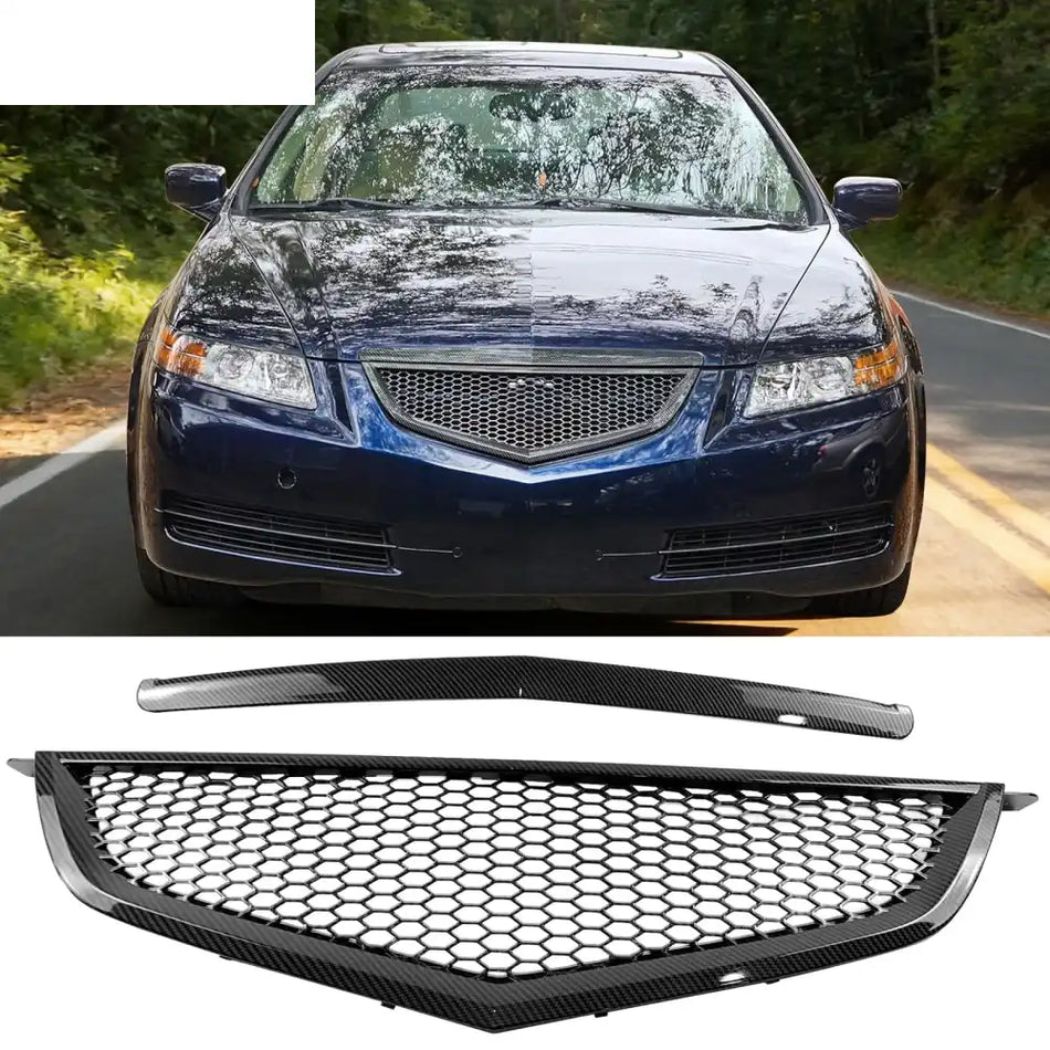 2004-2006 Acura TL Honeycomb Style Front Bumper Upper Grille w/ Frame Carbon Fiber Print ABS Carbon Fiber Print