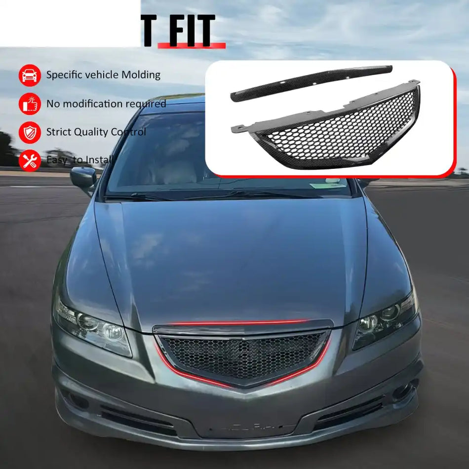2004-2006 Acura TL Honeycomb Style Front Bumper Upper Grille w/ Frame Carbon Fiber Print ABS Carbon Fiber Print