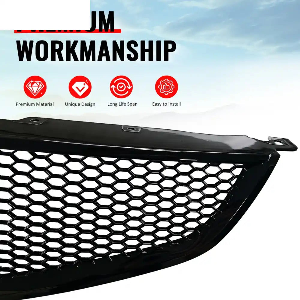 2004-2006 Acura TL Honeycomb Style Front Bumper Upper Grille w/ Frame Gloss Black ABS Gloss Black