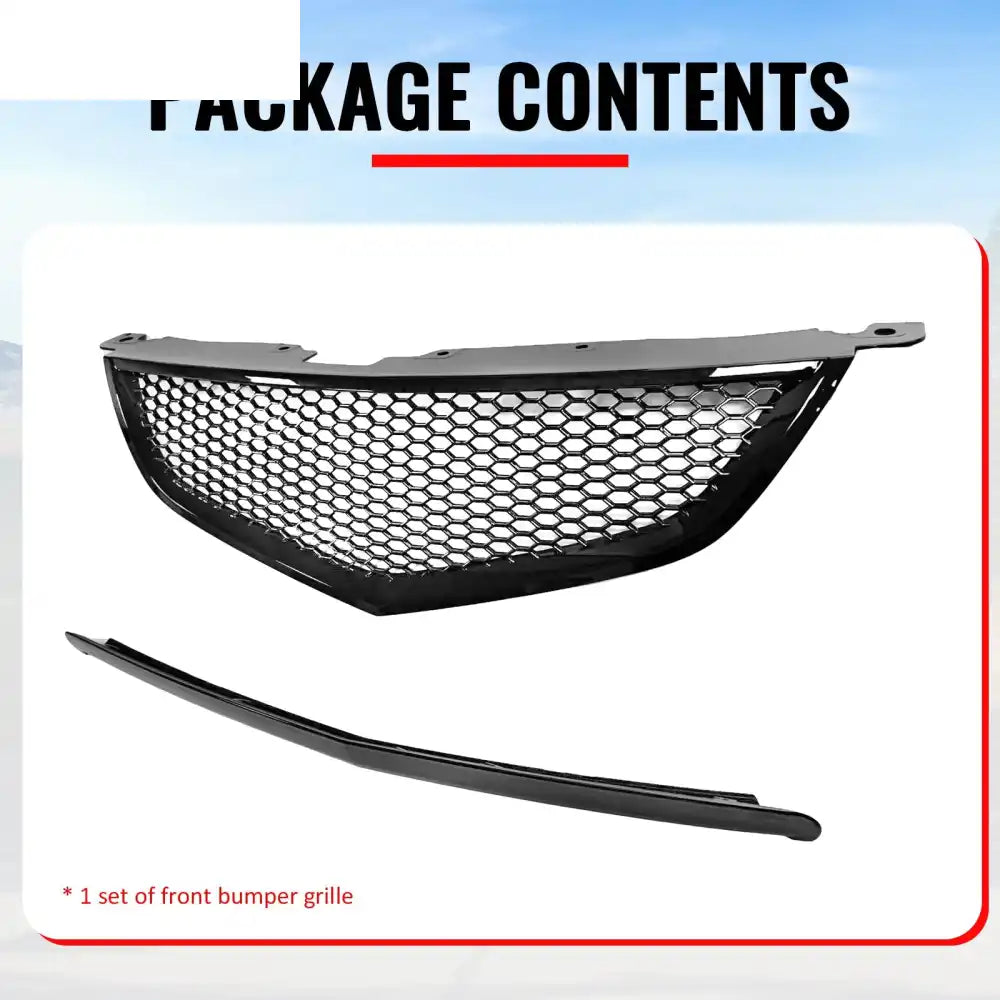2004-2006 Acura TL Honeycomb Style Front Bumper Upper Grille w/ Frame Gloss Black ABS Gloss Black