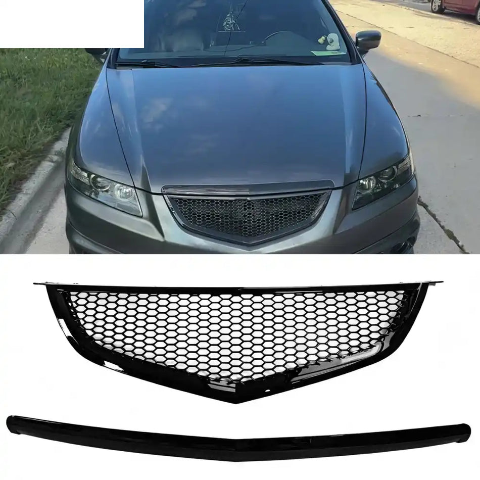 2004-2006 Acura TL Honeycomb Style Front Bumper Upper Grille w/ Frame Gloss Black ABS Gloss Black