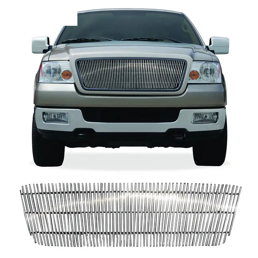 2004-2008 Ford F-150 Vertical Cutout Style Polished Silver Front Grile