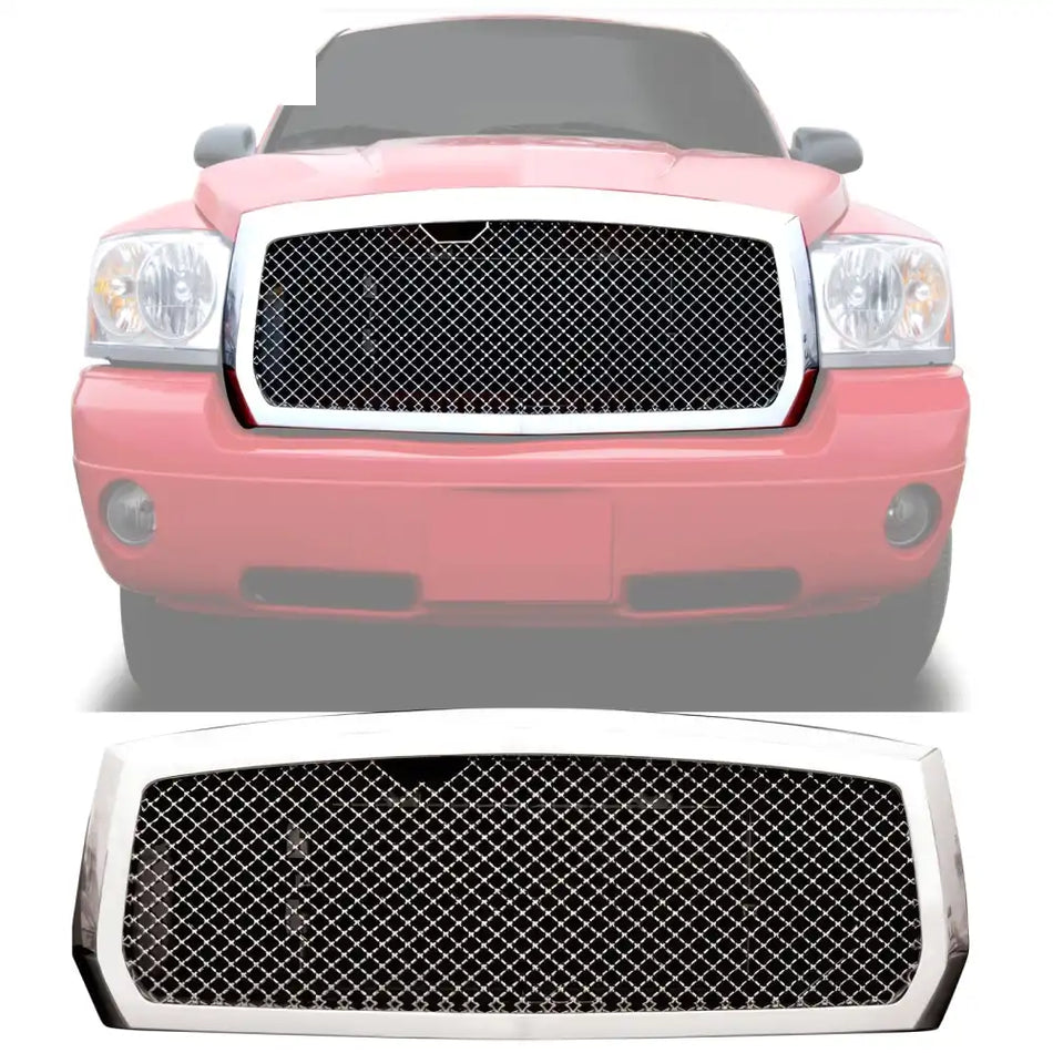 2005-2007 Dodge Dakota Chrome Front Hood Grille ABS Bently Mesh Style