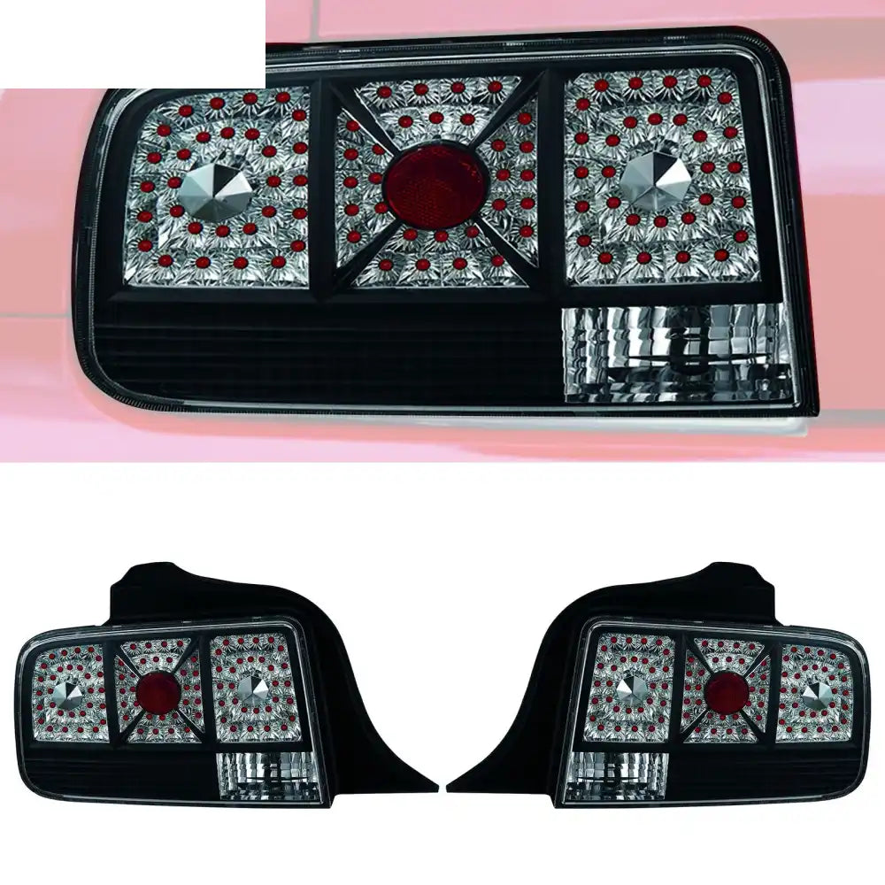 2005-2009 Ford Mustang Black Clear Lens LED Tail Lights Brake Lamp