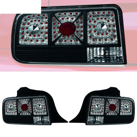 2005-2009 Ford Mustang Black Clear Lens LED Tail Lights Brake Lamp