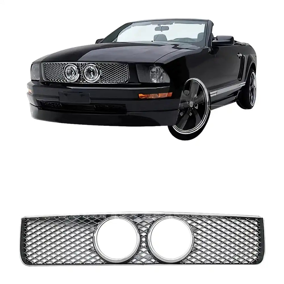 2005-2009 Ford Mustang GT Chrome Silver Front Upper Mesh Grille ABS