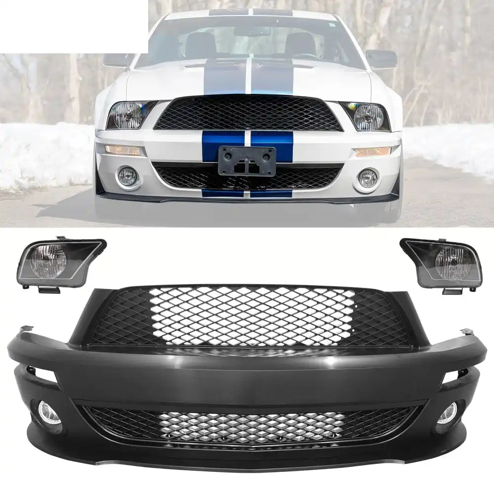 2005-2009 Ford Mustang GT500 Style Front Bumper Cover + Headlights PP