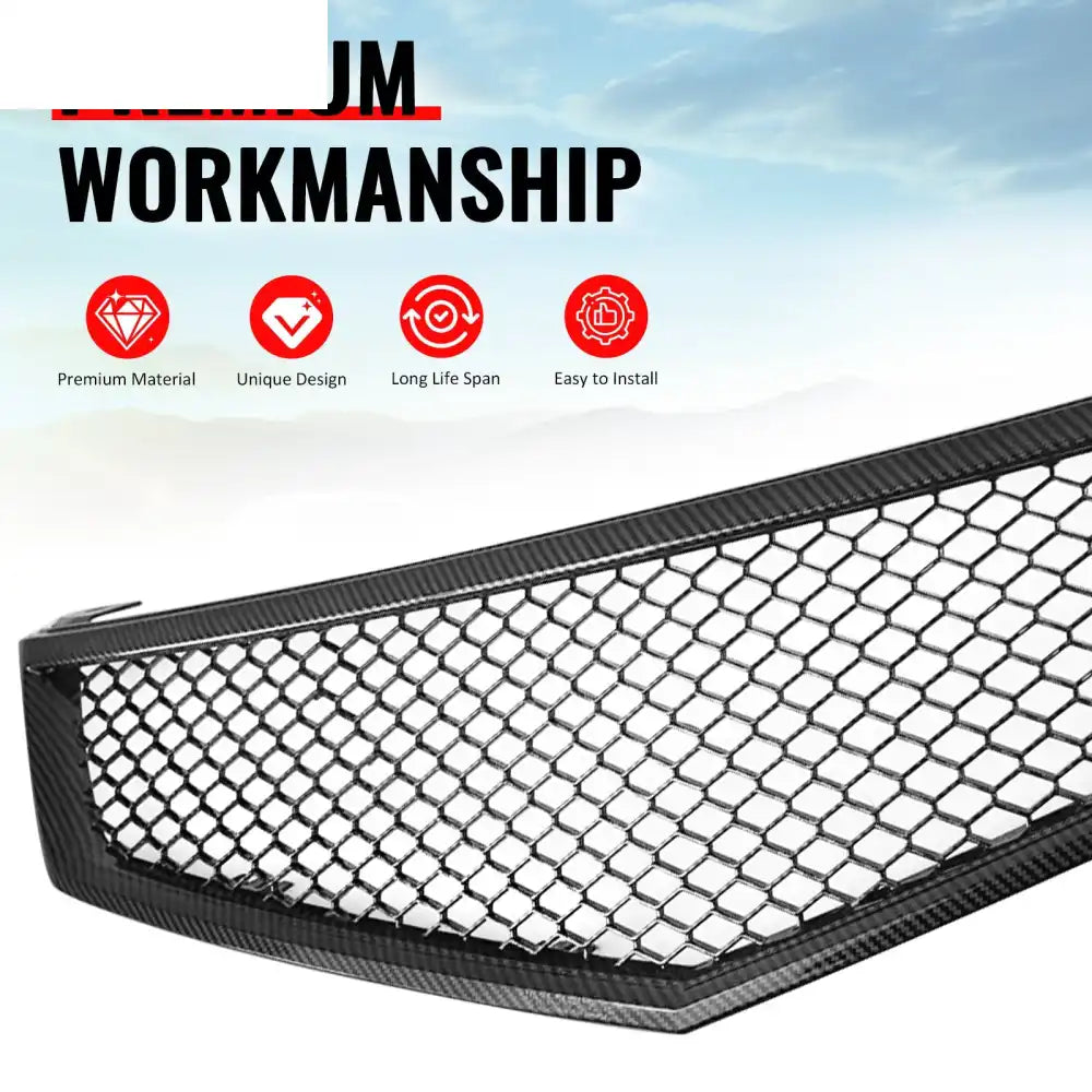 2006-2008 Acura TSX Honeycomb Style Front Bumper Upper Grille Replacement Carbon Fiber Print ABS Carbon Fiber Print