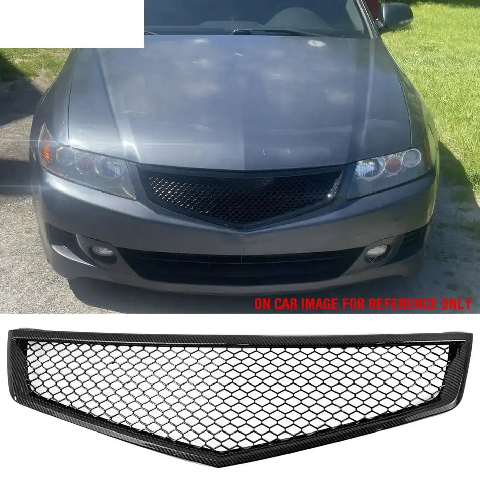 2006-2008 Acura TSX Honeycomb Style Front Bumper Upper Grille Replacement Carbon Fiber Print ABS Carbon Fiber Print