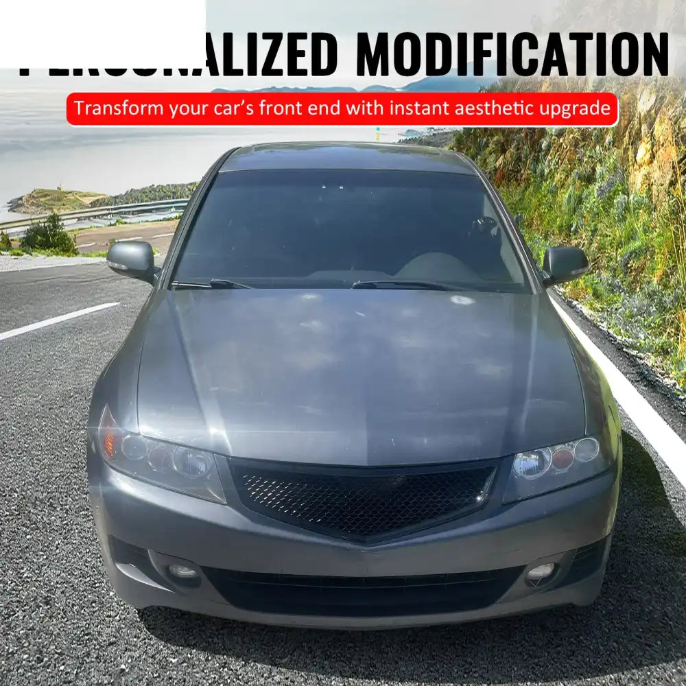 2006-2008 Acura TSX Honeycomb Style Front Bumper Upper Grille Replacement Gloss Black ABS Gloss Black
