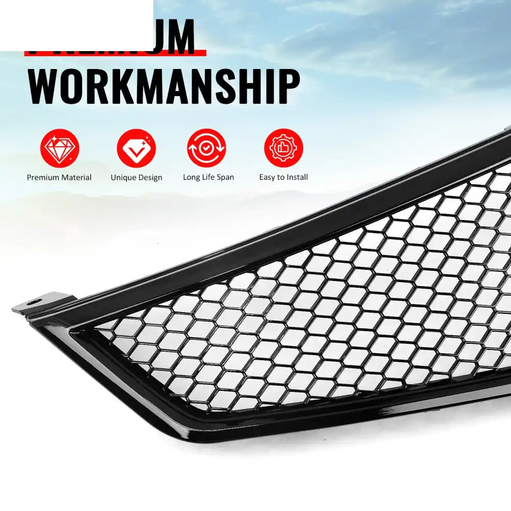 2006-2008 Acura TSX Honeycomb Style Front Bumper Upper Grille Replacement Gloss Black ABS Gloss Black