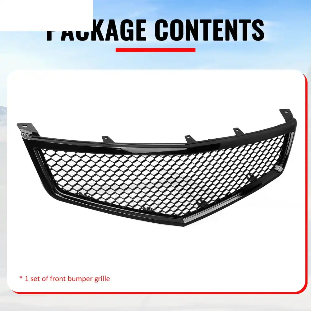 2006-2008 Acura TSX Honeycomb Style Front Bumper Upper Grille Replacement Gloss Black ABS Gloss Black