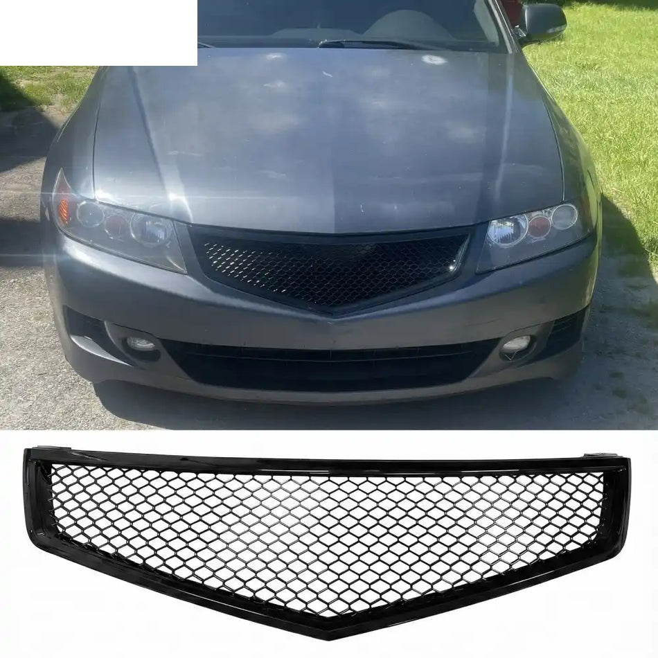 2006-2008 Acura TSX Honeycomb Style Front Bumper Upper Grille Replacement Gloss Black ABS Gloss Black