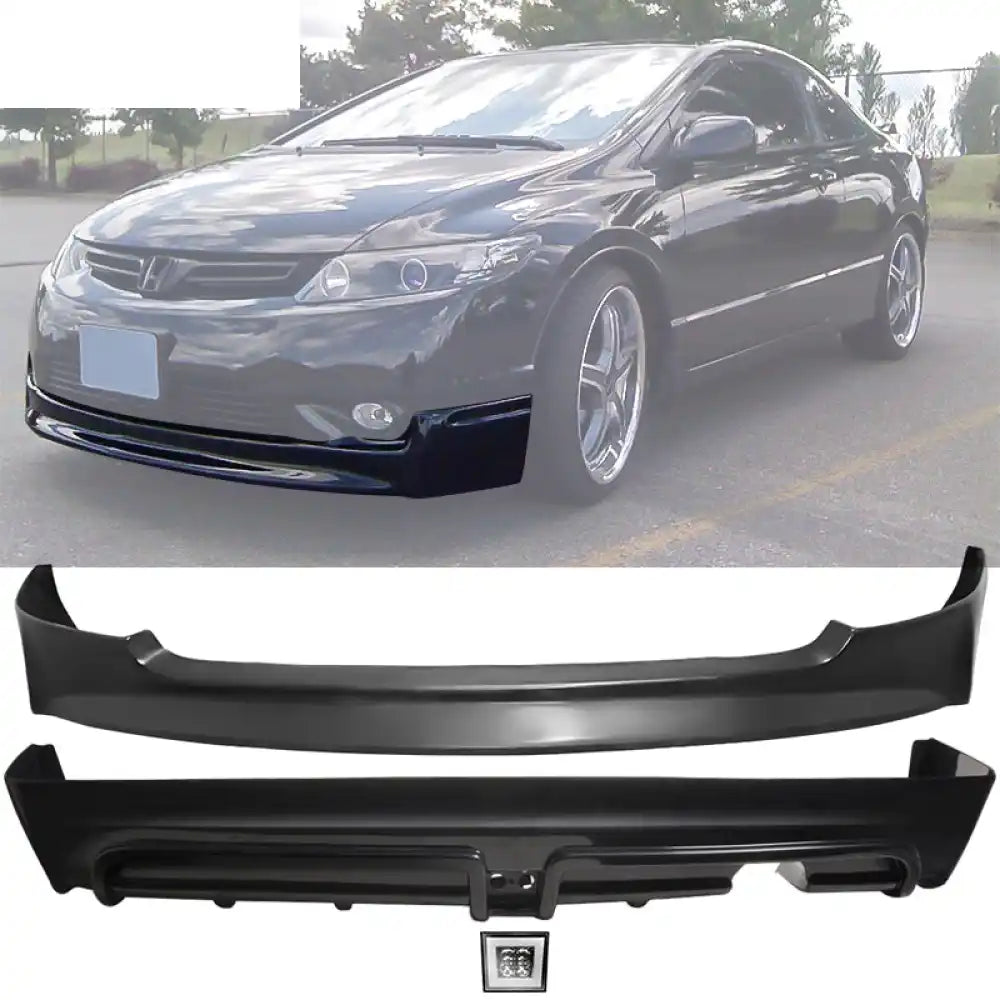 2006-2008 Honda Civic MUG Front Lip Rear Lip PU PP 3rd Brake Light Unpainted Black / Clear LED Light