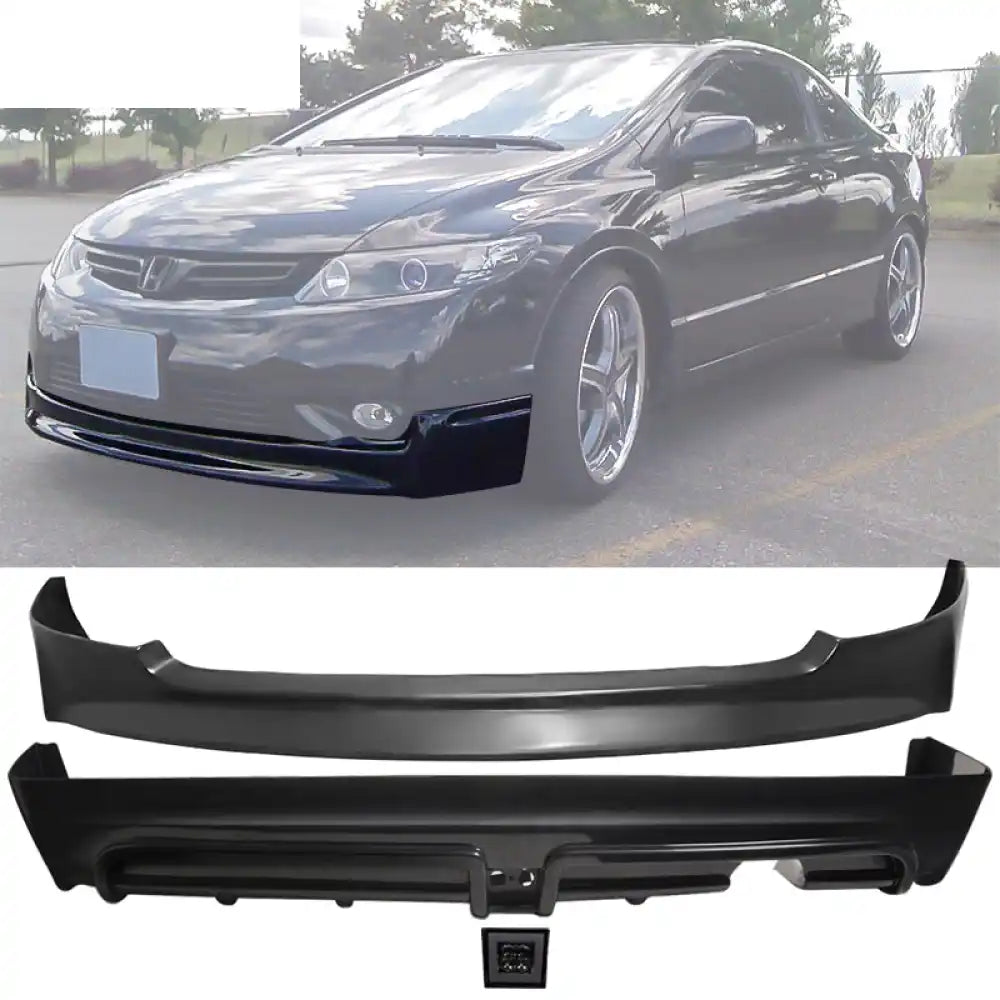 2006-2008 Honda Civic MUG Front Lip Rear Lip PU PP 3rd Brake Light Unpainted Black / Smoke LED Light