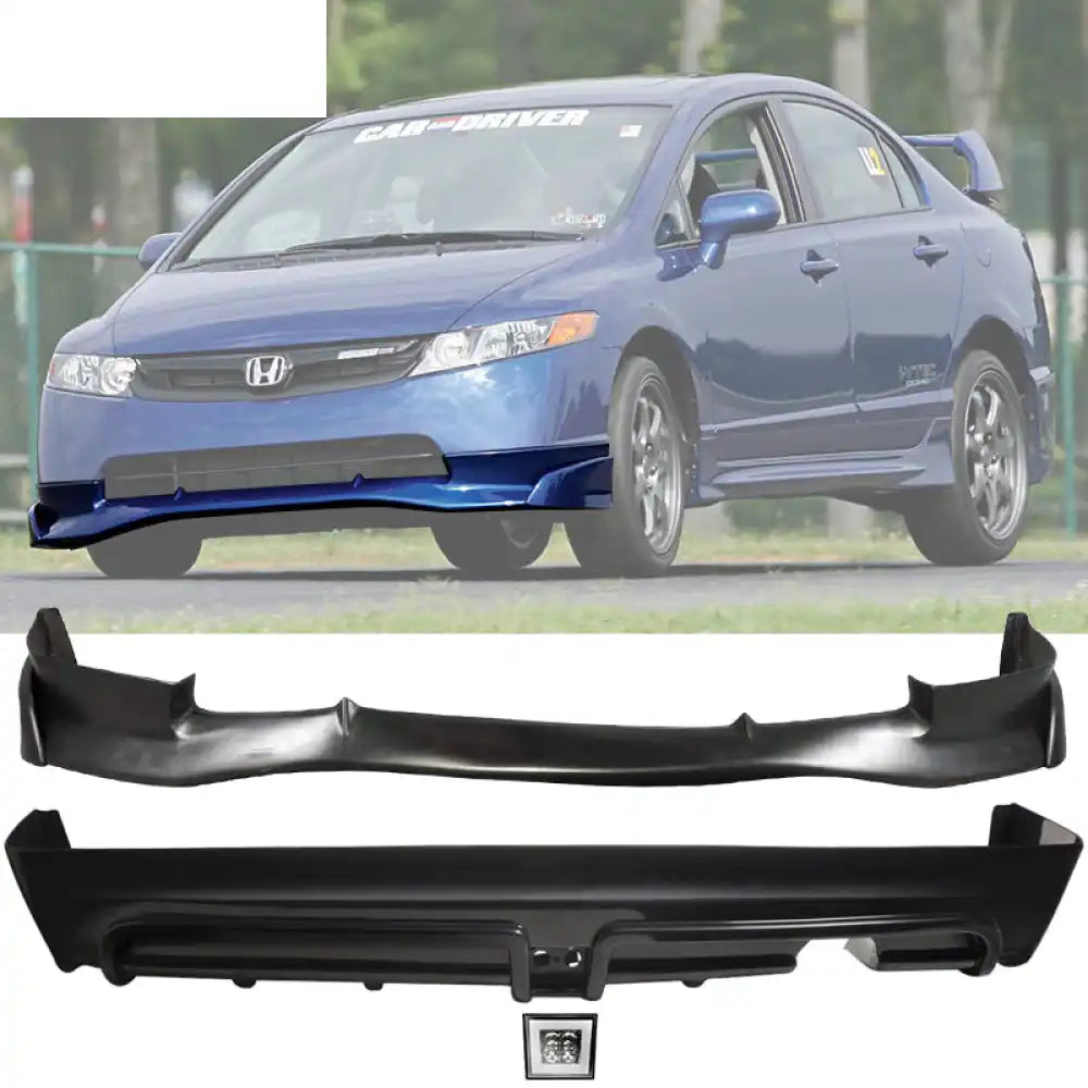 2006-2008 Honda Civic MUG Si Front Lip PU Rear Lip PP 3rd Brake Light Unpainted Black / Clear LED Light