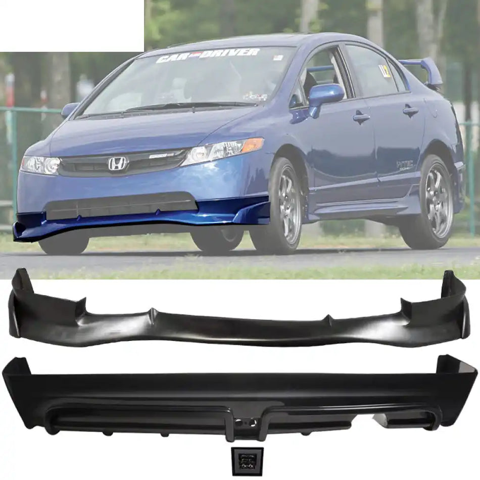 2006-2008 Honda Civic MUG Si Front Lip PU Rear Lip PP 3rd Brake Light Unpainted Black / Smoke LED Light