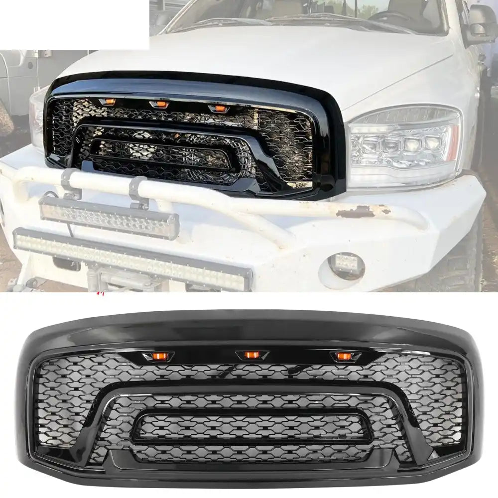 2006-2009 Dodge Ram 1500 2500 3500 Black Grille W/Signal Light Gloss Black