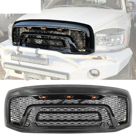 2006-2009 Dodge Ram 1500 2500 3500 Black Grille W/Signal Light Gloss Black