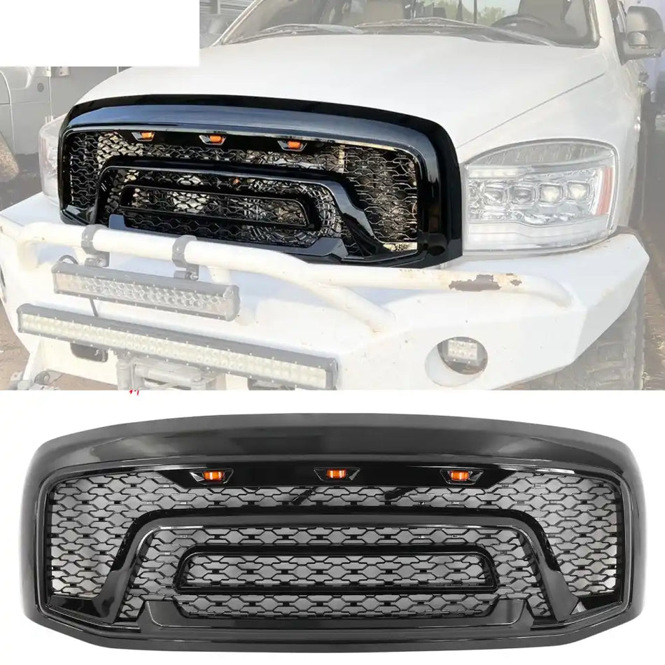 2006-2009 Dodge Ram 1500 2500 3500 Black Grille W/Signal Light Gloss Black