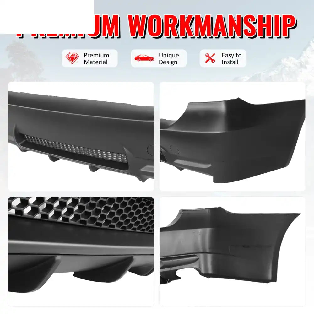 2006-2011 BMW E90 3-Series M3 Style Rear Bumper Cover Replacement PP Unpainted Black