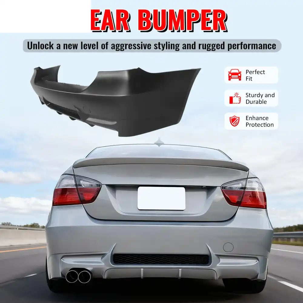 2006-2011 BMW E90 3-Series M3 Style Rear Bumper Cover Replacement PP Unpainted Black